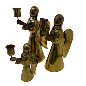 Mid 20th Century Brass Swirl Design Candlestick Candle Holders Set 3 Graduated